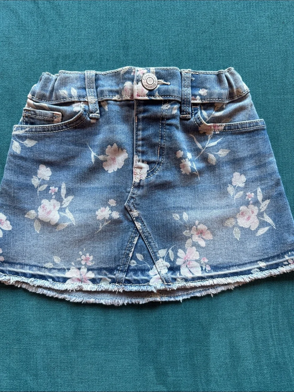 Girls Osh Kosh Floral Denim Skirt - Light Blue with Pink Flowers